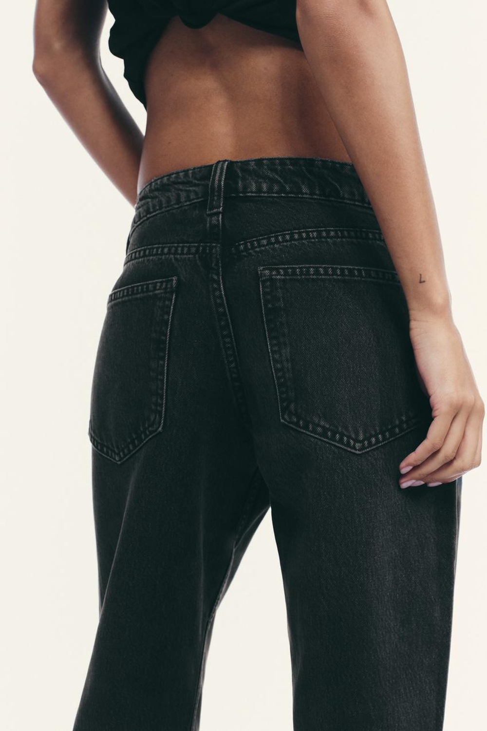 ZARA ДЖИНСЫ TRF WIDE-LEG С НИЗКОЙ ПОСАДКОЙ, ЧЕРНЫЙ
