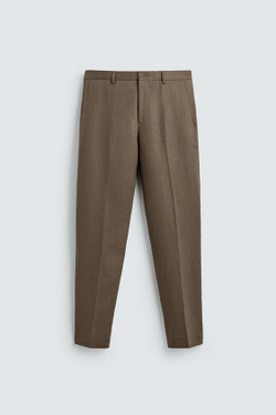 ZARA КОСТЮМНЫЕ БРЮКИ ИЗ 100% ЛЬНА, СЕРО-КОРИЧНЕВЫЙ МЕЛАНЖ