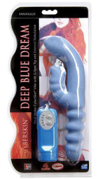 Двойной многоскоростной вибратор с пультом - 18 см. (Цвет: синий)