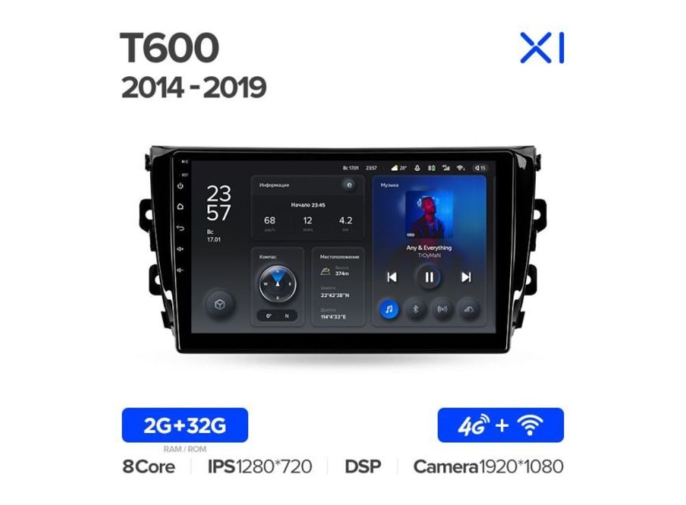 Магнитола Teyes X1 2-32 Wi-Fi + 4G Zotye T600 2014 — 2019 10.2&quot;