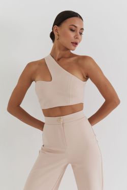 Асимметричный топ из джерси бежевого цвета