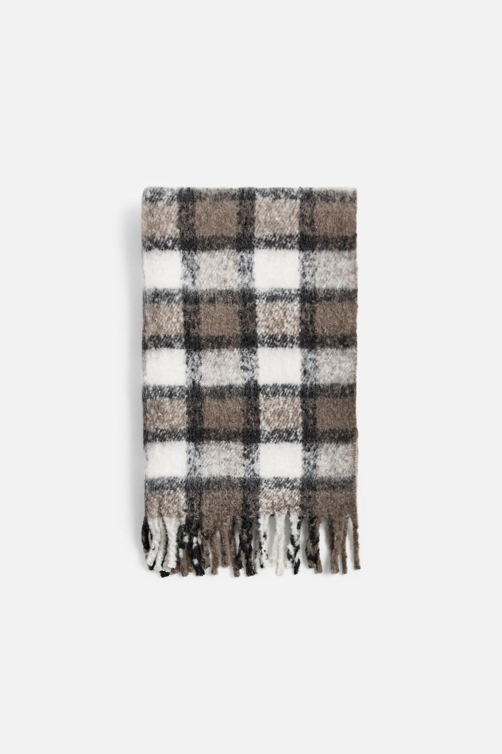 ZARA ШАРФ ИЗ РЕЛЬЕФНОЙ ТКАНИ В КЛЕТКУ, СЕРОВАТО-КОРИЧНЕВЫЙ