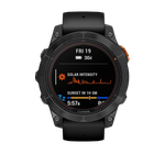 Спортивные часы Garmin fenix 7 Pro Solar Edition, 47 мм, чёрный силиконовый ремешок Сланцево-серый безель из нержавеющей стали, дисплей Solar со стеклом Power Glass. Ремешок с классической застёжкой — на запястье обхватом 125–208 мм