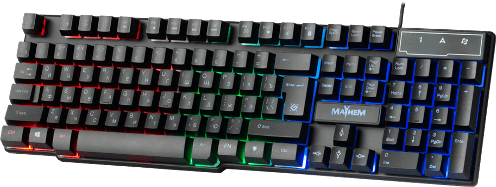 Клавиатура проводная игровая Defender Mayhem GK-360DL, ENG/RUS, USB, RGB подсветка, НОВИНКА!