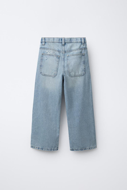 ZARA ДЖИНСЫ WIDE LEG С ВЫШИТЫМ ТЕКСТОМ, ГОЛУБОЙ