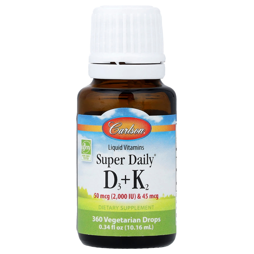 Carlson, Super Daily® D3 + K2, 50 мкг (2000 МЕ) и 45 мкг, 10,16 мл (0,34 жидк. унции)