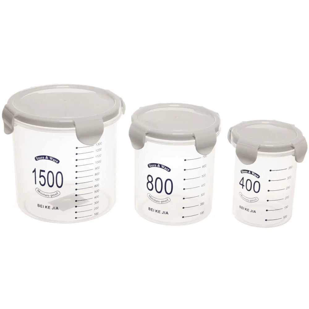 Набор банок для продуктов 3шт (400мл,800мл,1500мл)с мерной шкалой