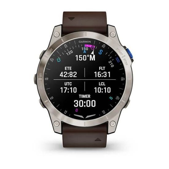 Умные авиационные часы Garmin D2™ Mach 1 с кожаным ремешком Оксфорд коричневого цвета