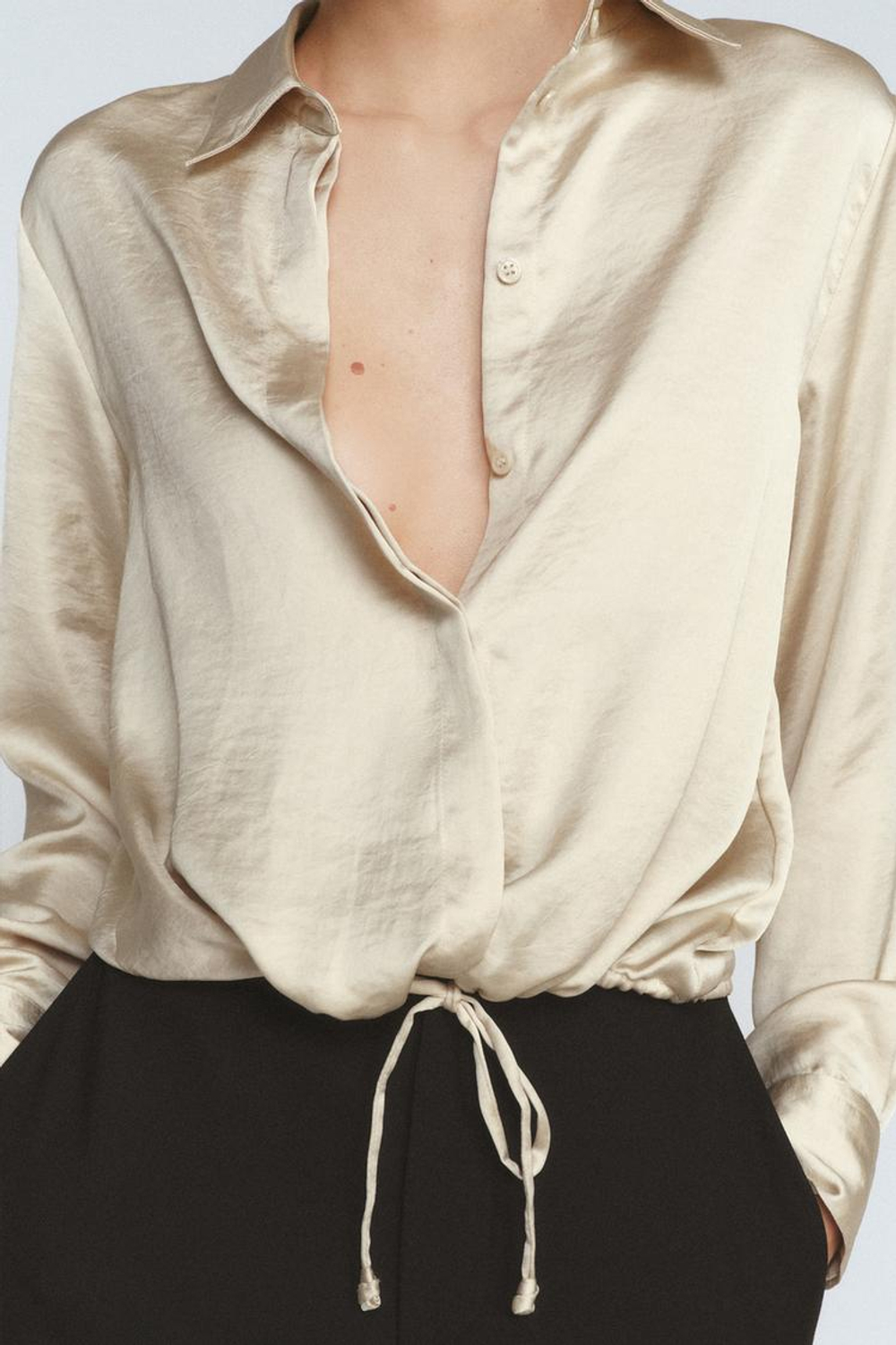 ZARA АТЛАСНАЯ РУБАШКА ZW WOMAN, ЭКРЮ
