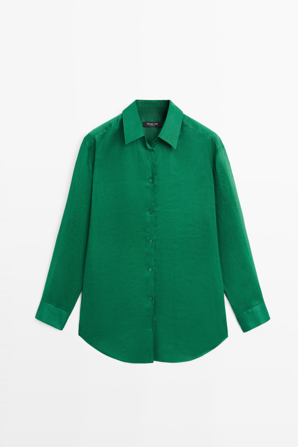Massimo Dutti Удлиненная струящаяся рубашка из 100% рами, зеленый