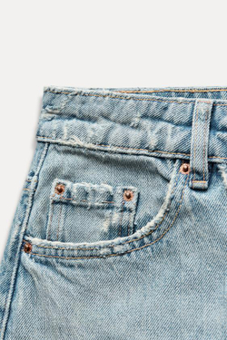 ZARA ДЖИНСЫ TRF BAGGY СО СРЕДНЕЙ ПОСАДКОЙ, ГОЛУБОЙ