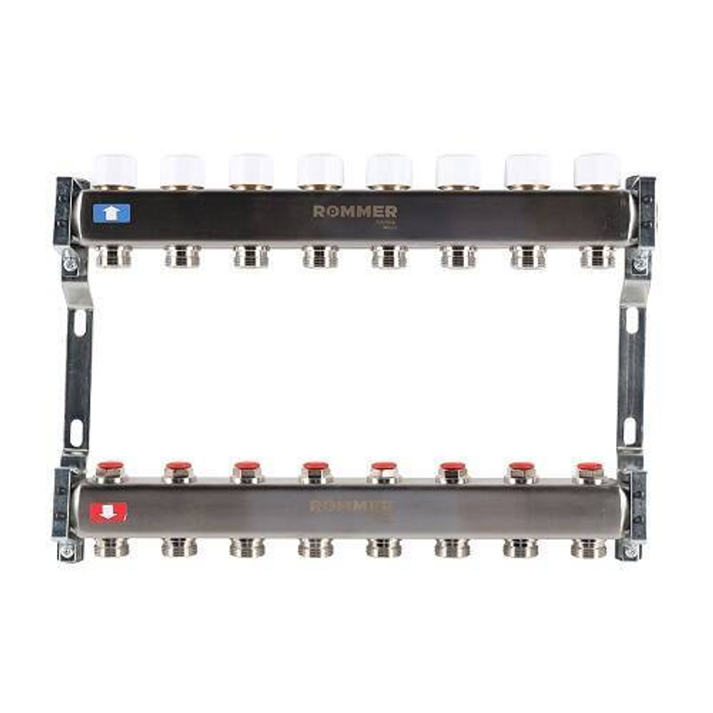 Коллекторная группа для радиаторного отопления ROMMER RMS3200 - 1" на 8 контуров 3/4"EK