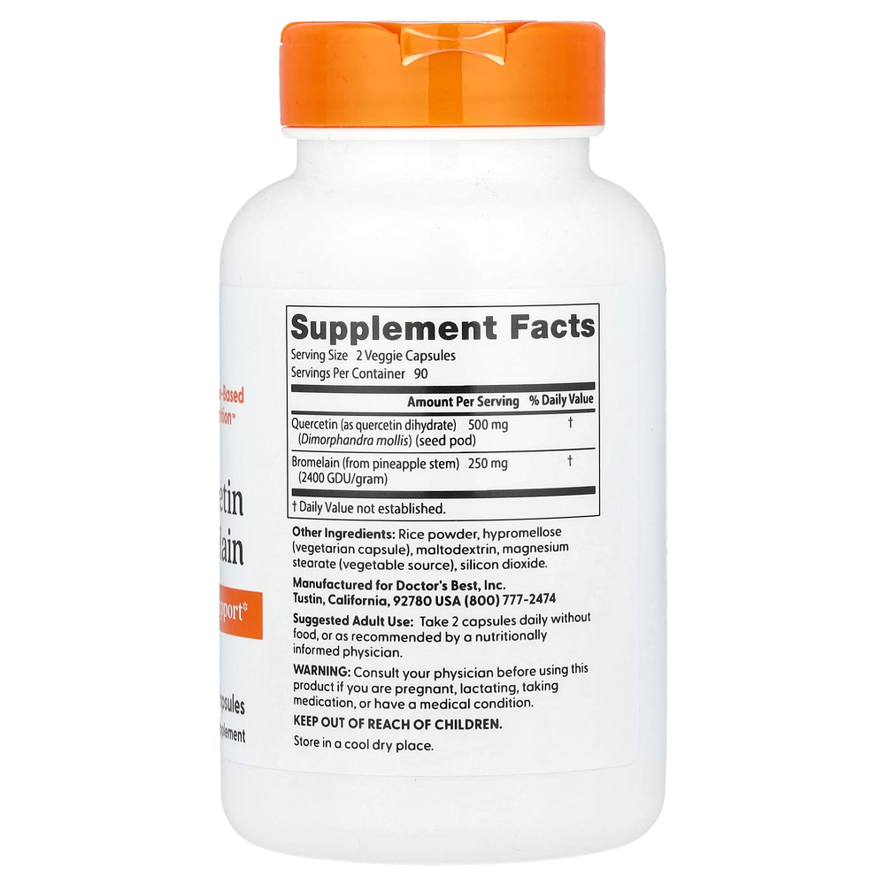 Doctor's Best, кверцетин с бромелаином, 180 растительных капсул