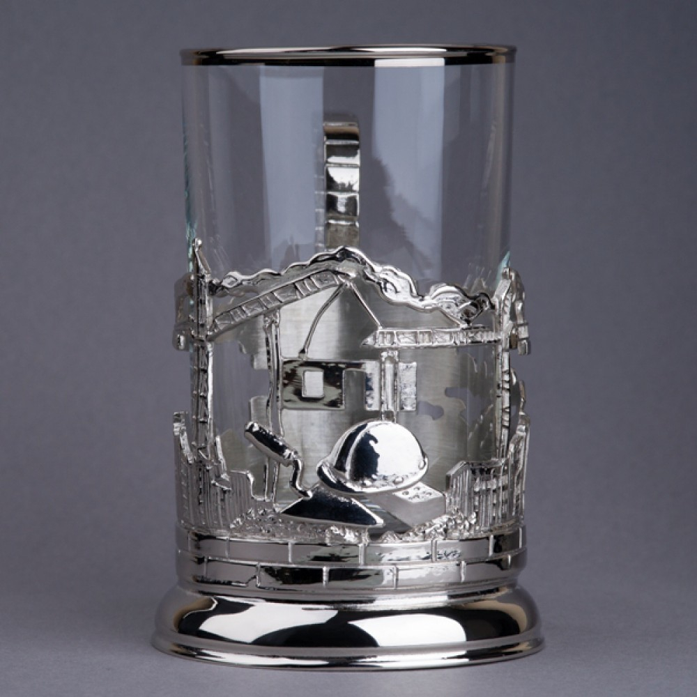 Подстаканник "Подарок строителю" с никелированием в подарочном футляре