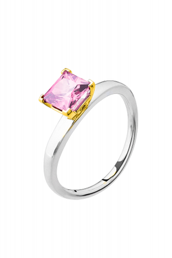 Кольцо сборное из серебра со вставками из розового и бесцветных фианитов