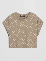 Бежевая футболка для девочки в горошек в школу