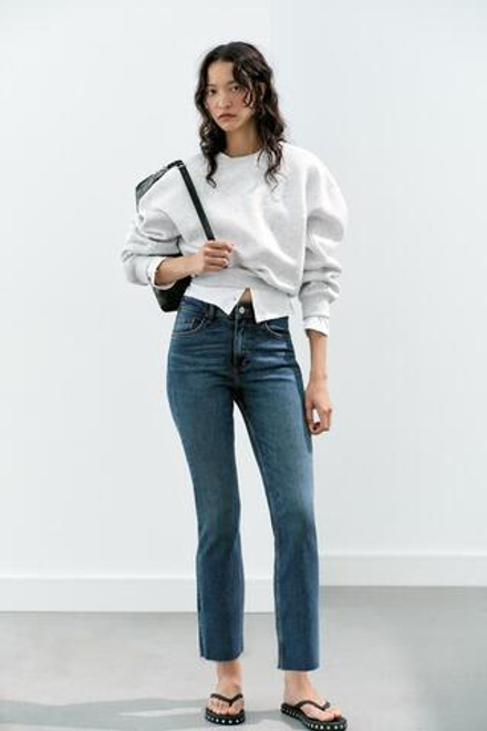 ZARA ДЖИНСЫ TRF CROPPED FLARE С ВЫСОКОЙ ПОСАДКОЙ, СИНИЙ