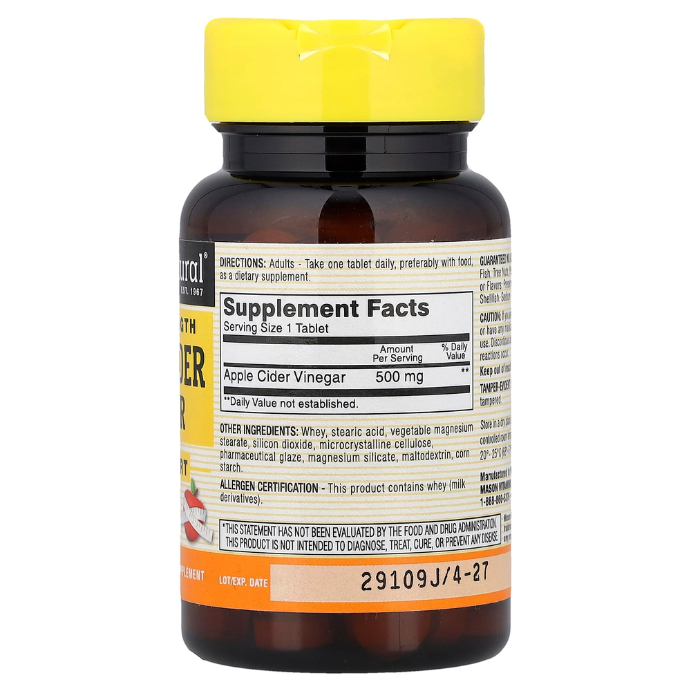 Mason Natural, яблочный уксус, 100 таблеток (500 мг в одной таблетке)