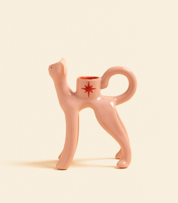 Подсвечник - Котик розовый с красной звездой | laski_v_glazki