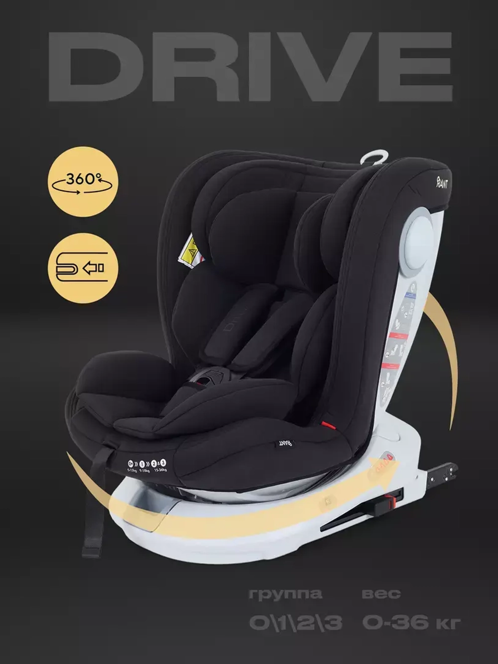 Автокресло RANT LB619 "DRIVE" isofix (Black) группа 0-1-2-3 (0-36 кг)