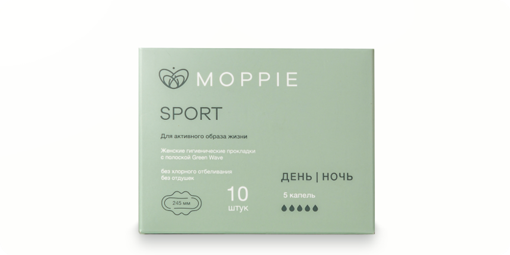 Прокладки дневные Moppie Sport 245 мм 5 капель 10 шт (зеленые)