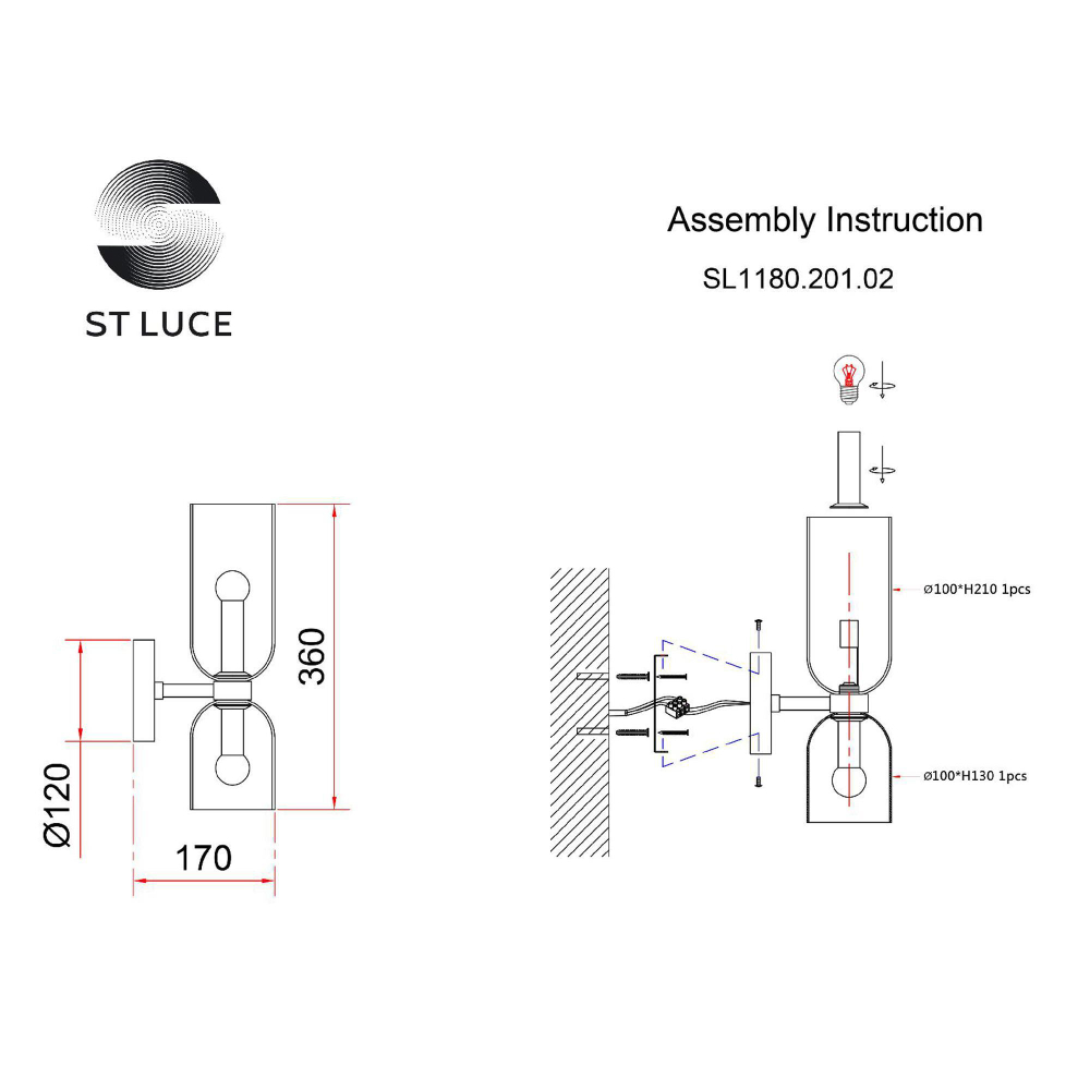 SL1180.201.02 Бра ST-Luce Золотистый/Белый E14 2*40W