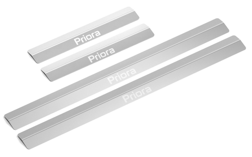 Накладки на пороги AutoMax для Lada Priora 2007-2018, нерж. сталь, с надписью, 4 шт., AMLAPRI01
