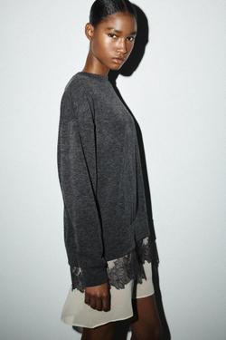 ZARA КОМБИНИРОВАННОЕ ПЛАТЬЕ С ЭФФЕКТОМ МЯГКОСТИ, СЕРЫЙ МЕЛАНЖ