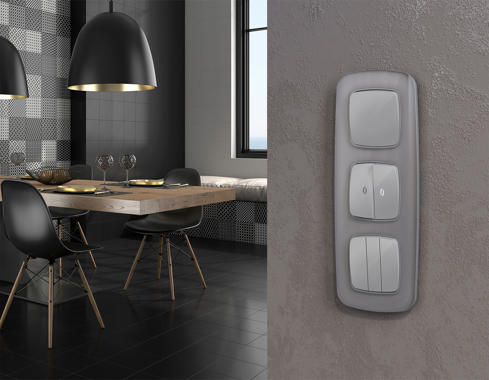 MO401050 Комплект механизма 1-кл выключателя с самовозвратом OMEGA Серебро глянец QUANT (OP4010, VM113)