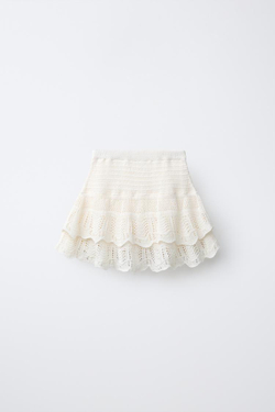 ZARA ЮБКА С ВЫШИВКОЙ, ЖЕЛТОВАТО-БЕЛЫЙ