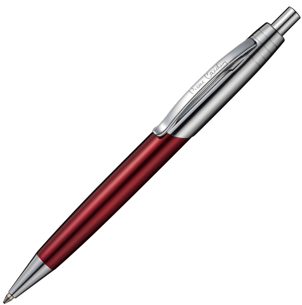 Подарочная серебристая с тёмно-красным металлическая шариковая ручка с кнопкой Pierre Cardin EASY PC5902BP в подарочной упаковке