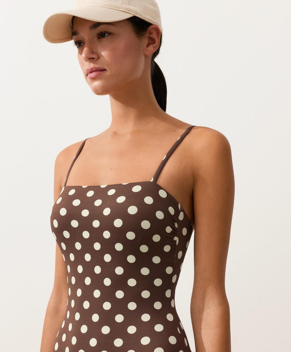 OYSHO Купальник бандо из пике в горошек, коричневый