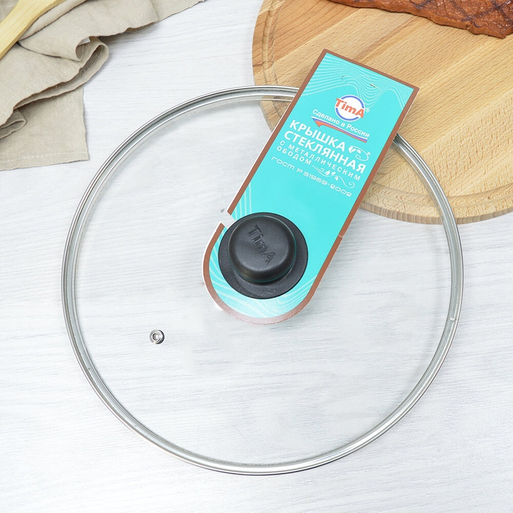 Крышка 26см стеклянная с пластиковой ручкой, TimA
