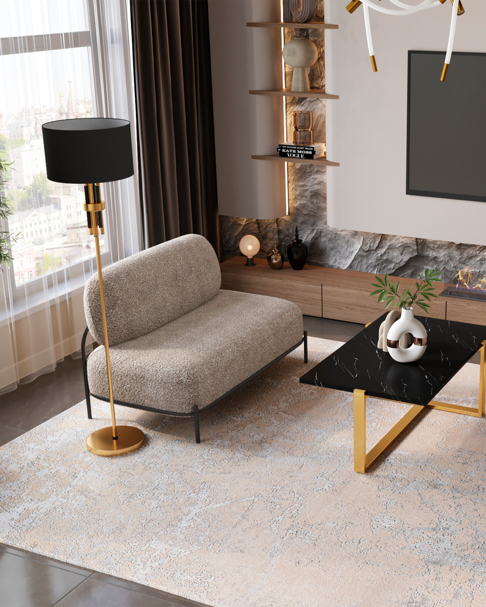 Диван Стоун new ткань букле серо-бежевый