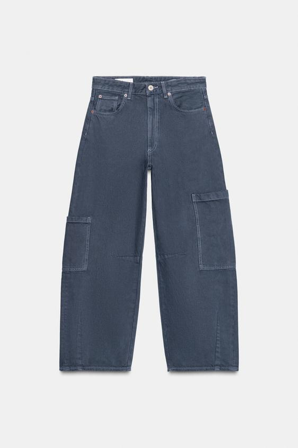 ZARA ДЖИНСЫ TRF BAGGY BALLOON С КАРМАНАМИ, ЧЕРНИЛЬНО-СИНИЙ