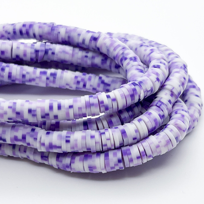 Бусина-диск, цвет бело-фиолетовый мрамор, диаметр 6 мм, цена за нить 40 см