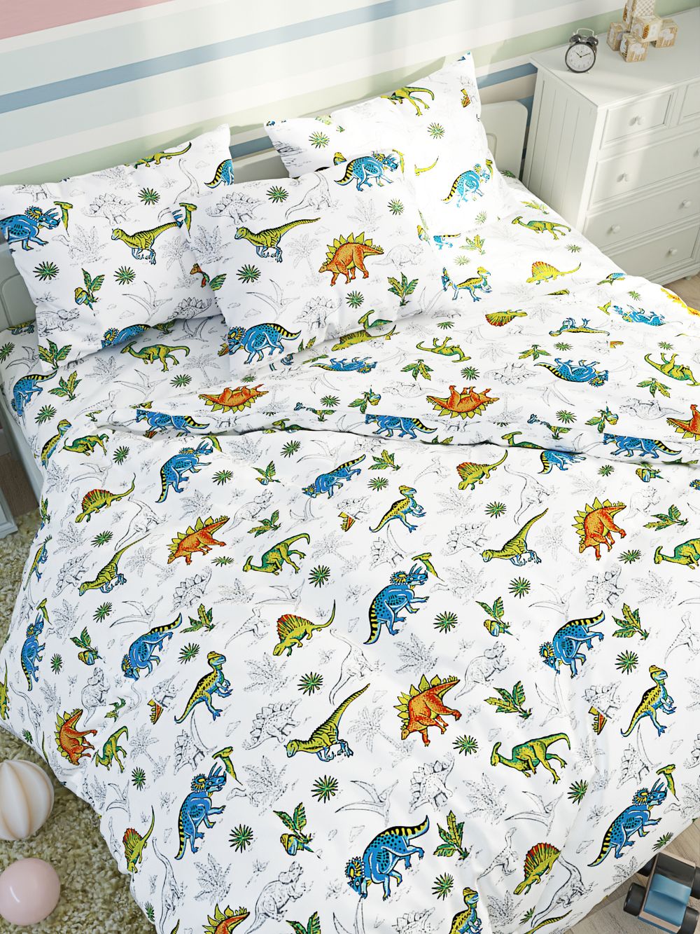 Простынь на резинке Сказка "Динозавры" 160х200 см, перкаль