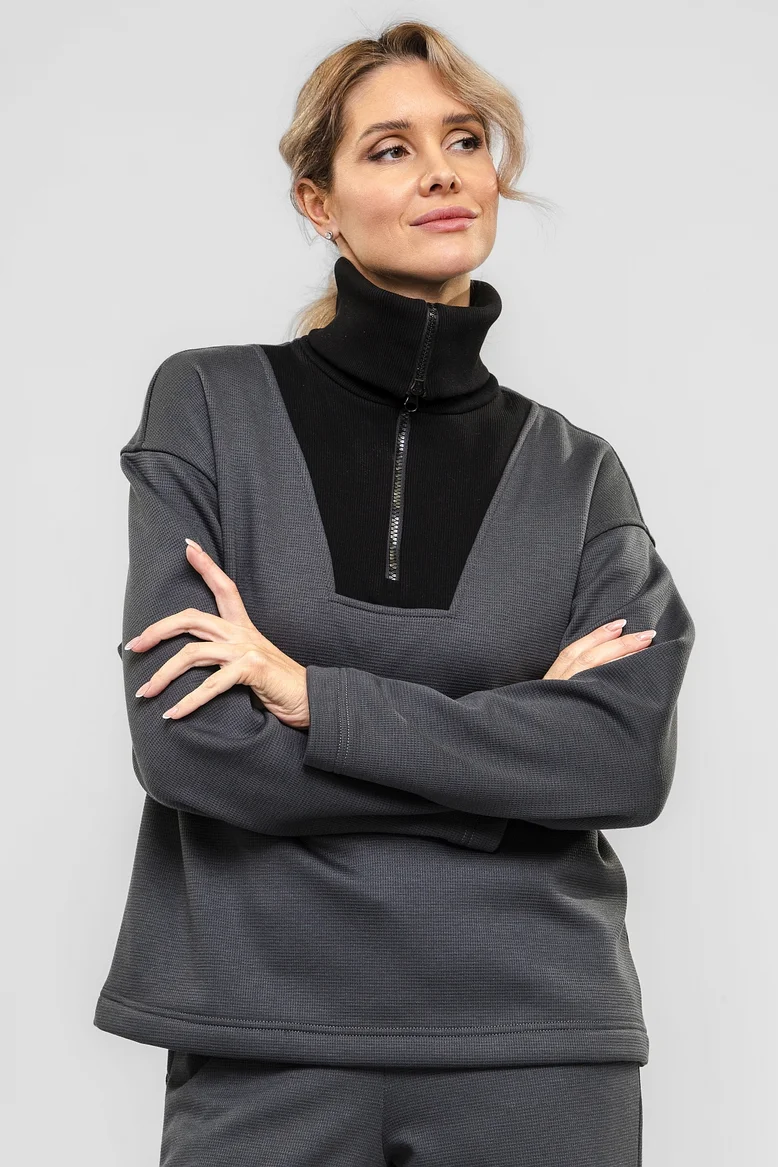 Свитшот с декорированным воротом, женский, цвет "Пепел костра"