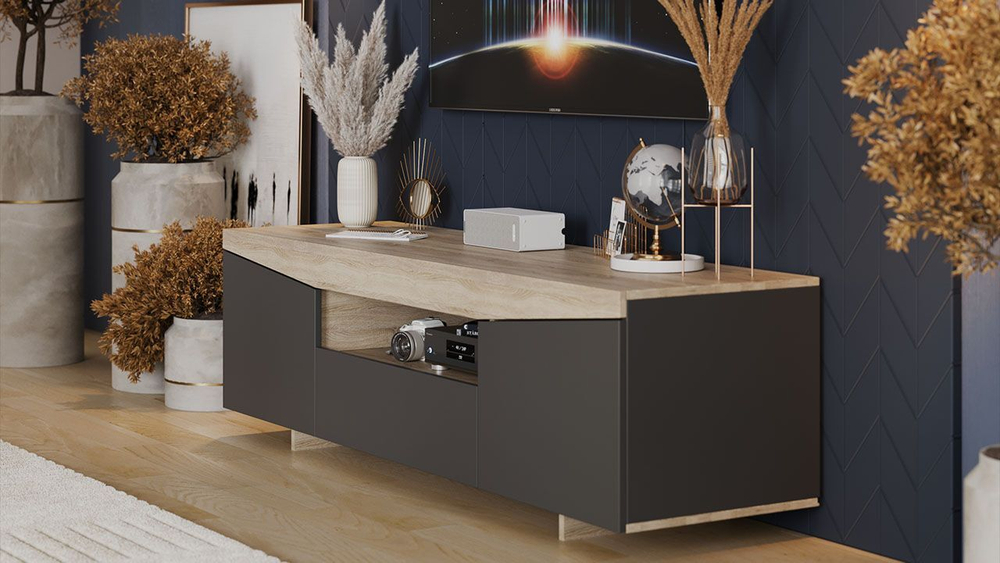 Тумба под телевизор напольная Белый Ясень/Дуб Сонома 160х45х48 см