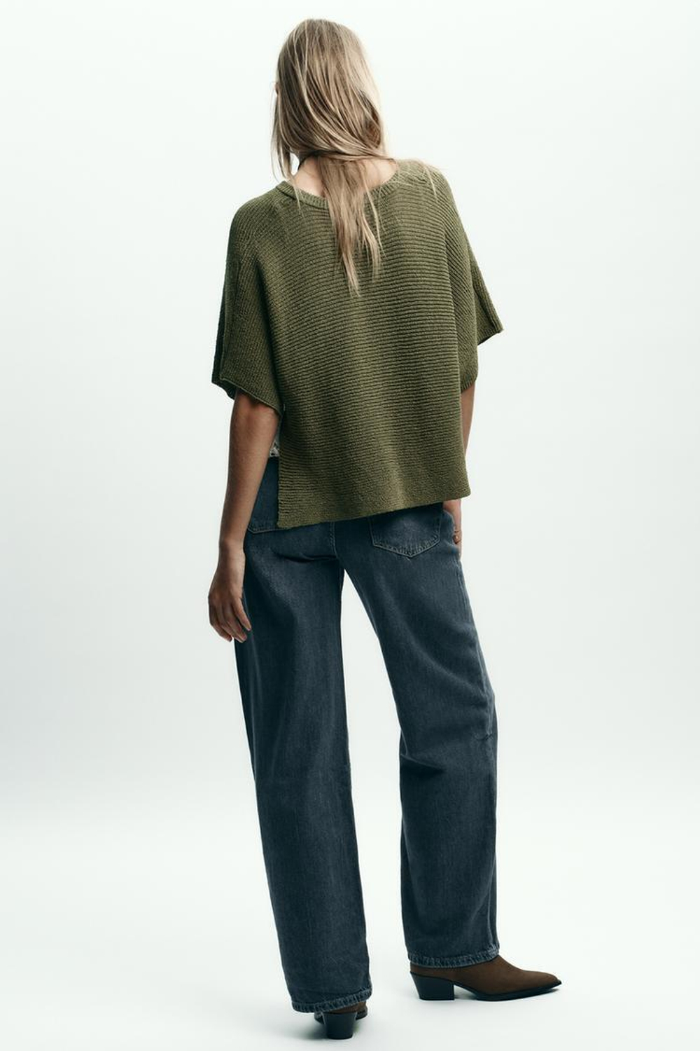 ZARA КОМБИНИРОВАННЫЙ ТРИКОТАЖНЫЙ ДЖЕМПЕР, ХАКИ