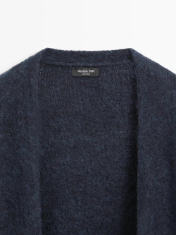 Massimo Dutti Длинный кардиган из ворсованной смесовой альпаки, темно-синий