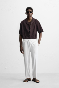 ZARA БРЮКИ-ДЖОГГЕРЫ КОМФОРТНОЙ ПОСАДКИ, ЖЕЛТОВАТО-БЕЛЫЙ