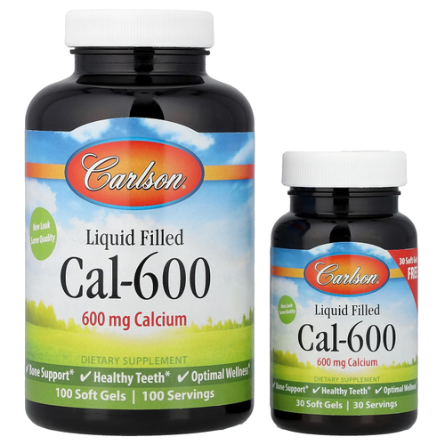Carlson, Cal-600, с жидким наполнителем, 600 мг, 100 + 30 капсул