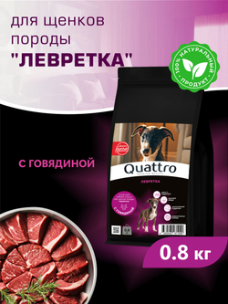 Корм сухой для щенков породы Левретка, с говядиной, 800 гр, QUATTRO