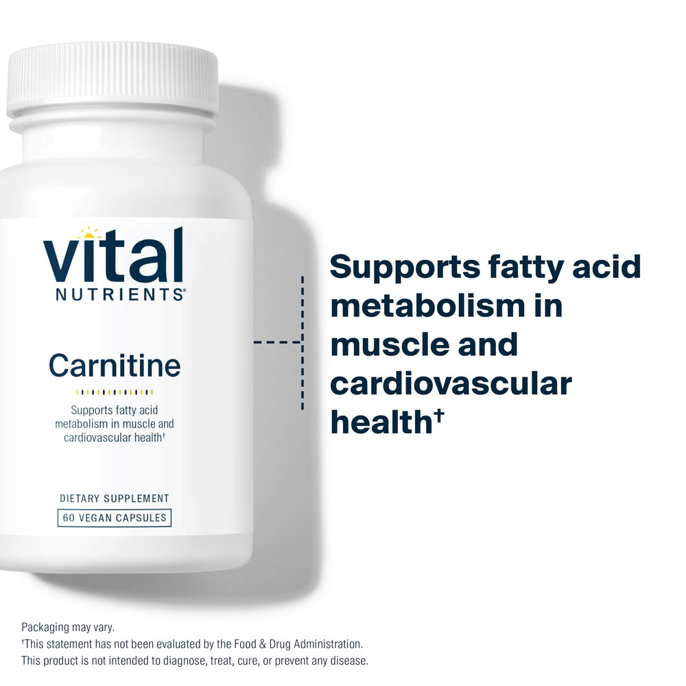 Vital Nutrients, Карнитин, 60 веганских капсул (500 мг на капсулу)