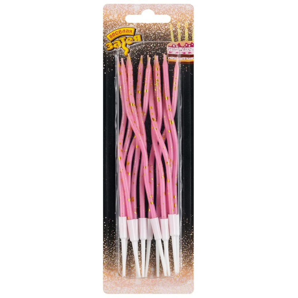 Свечи для торта «Волна Искры» в розовом цвете с подставкой 13 см, 12 шт