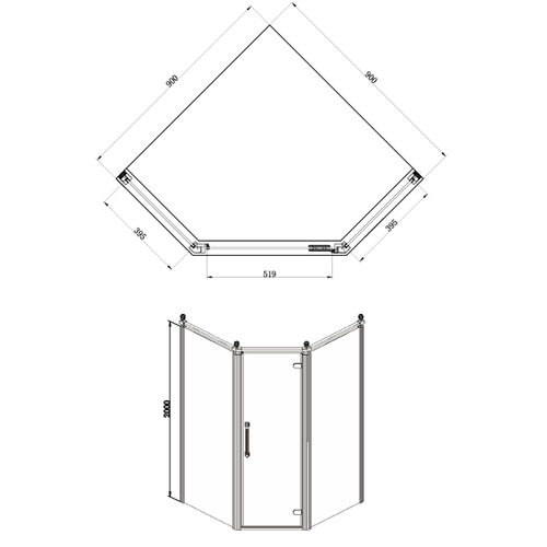 Душевое ограждение Azario ONTARIO 900х900х2000 универсальная, без поддона, прозрачное стекло 8 мм, цвет профиля золото глянцевое (AZ-NBB3231 900 GOLD)