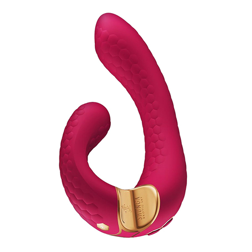 Малиновый гибкий вибростимулятор 18,5см с двумя моторами Shunga MIYO SH-MIYO-501