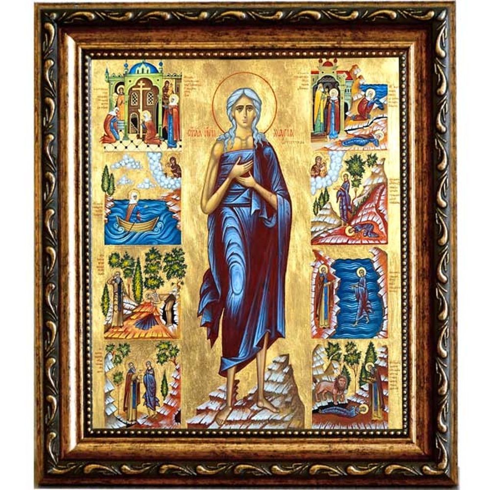 Мария Египетская Преподобная с житием. Икона на холсте.