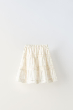 ZARA ЮБКА С АЖУРНОЙ ВЫШИВКОЙ, ЭКРЮ